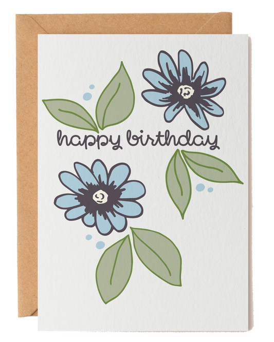 Blue Flowers Birthday Card