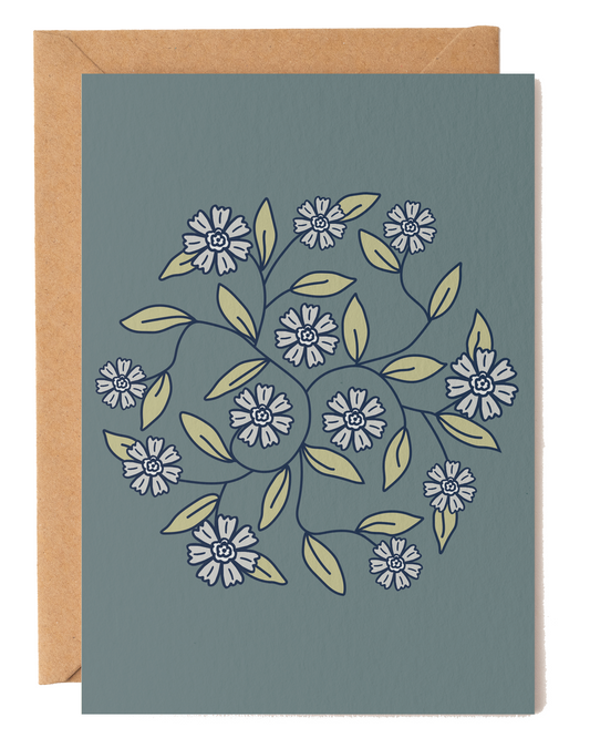 Blue Floral Circle Blank Card
