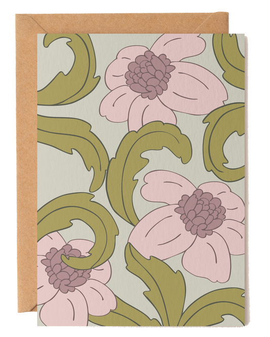 Pink Floral Scroll Blank Card