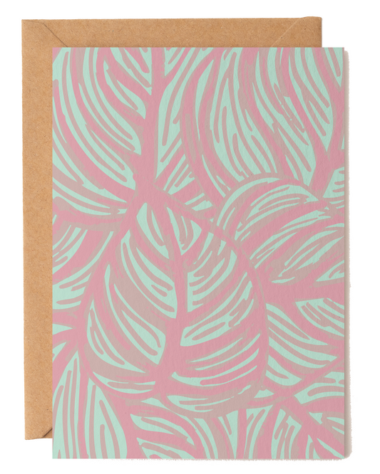 Pink and Mint Leaves Blank Card